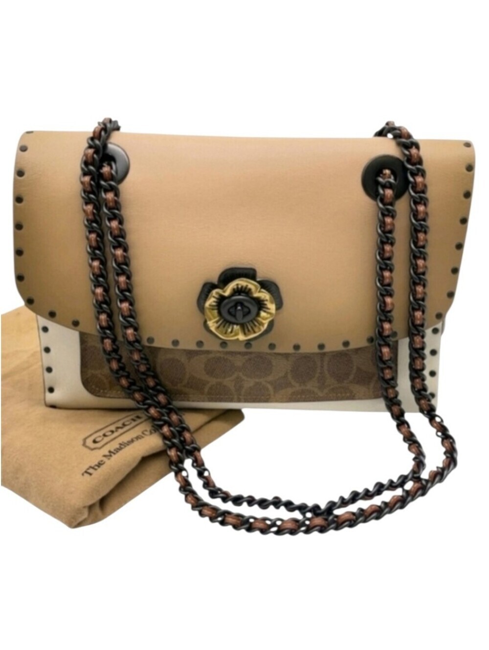 Coach Tea Rose Parker Colorblock Signature Canvas Chain Shoulder Bag